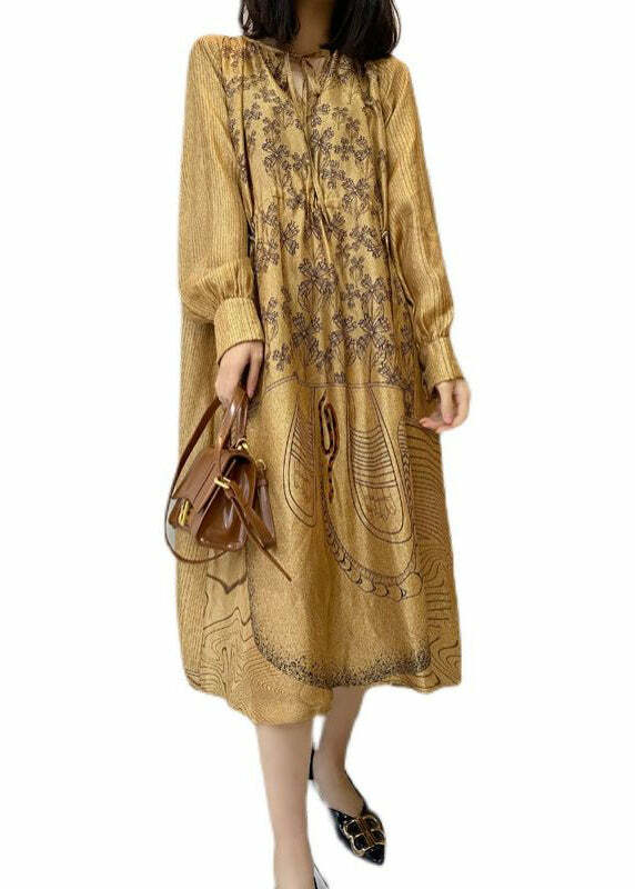 Loose Champagne Silk Dress with Pockets - Y2K Summer, 90s Grunge, Retro Party Outfit