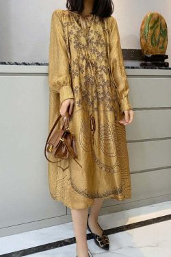 Loose Champagne Silk Dress with Pockets - Y2K Summer, 90s Grunge, Retro Party Outfit