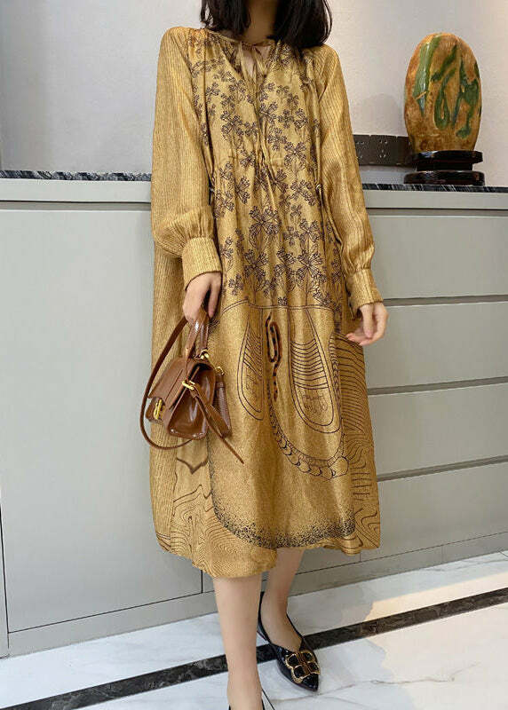 Loose Champagne Silk Dress with Pockets - Y2K Summer, 90s Grunge, Retro Party Outfit