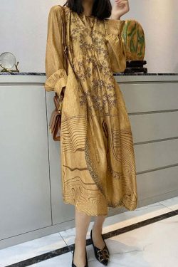 Loose Champagne Silk Dress with Pockets - Y2K Summer, 90s Grunge, Retro Party Outfit