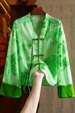 Loose Yellow V Neck Embroidered Silk Shirt - Y2K Summer, 90s Fashion, Grunge, Retro Style