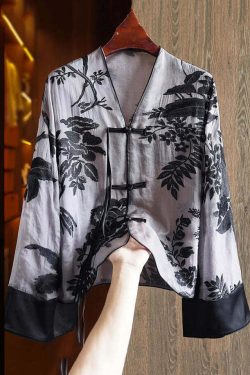 Loose Yellow V Neck Embroidered Silk Shirt - Y2K Summer, 90s Fashion, Grunge, Retro Style