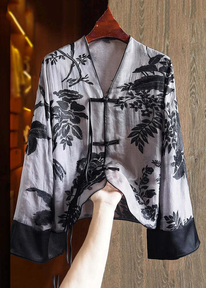 Loose Yellow V Neck Embroidered Silk Shirt - Y2K Summer, 90s Fashion, Grunge, Retro Style