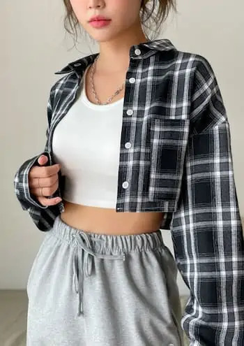 Lost In Heaven Check Crop Shirt - Y2K Summer Grunge, 90s Fashion, Retro Y2K Outfits