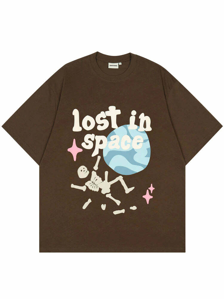 Lost In Space' Oversized Tee - Y2K Grunge, 90s Retro, Summer Outfits, Baby Tees, Y2
