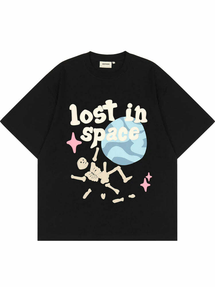 Lost In Space' Oversized Tee - Y2K Grunge, 90s Retro, Summer Outfits, Baby Tees, Y2