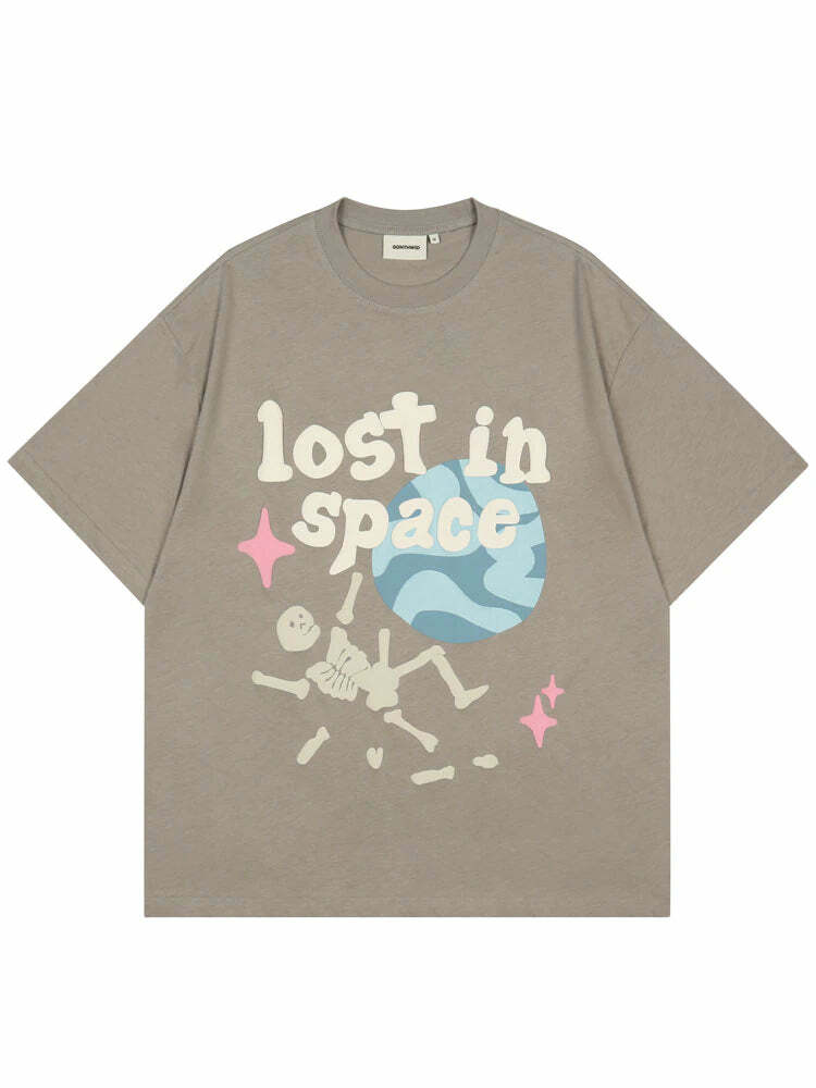 Lost In Space' Oversized Tee - Y2K Summer, 90s Grunge, Retro Goth, Baby Tees, Y2K
