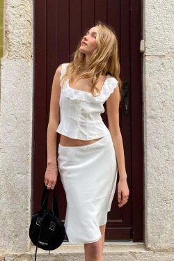 Louise Satin Midi Skirt Set - Y2K Summer, 90s Fashion, Grunge, Retro, Pastel Goth, Y2K