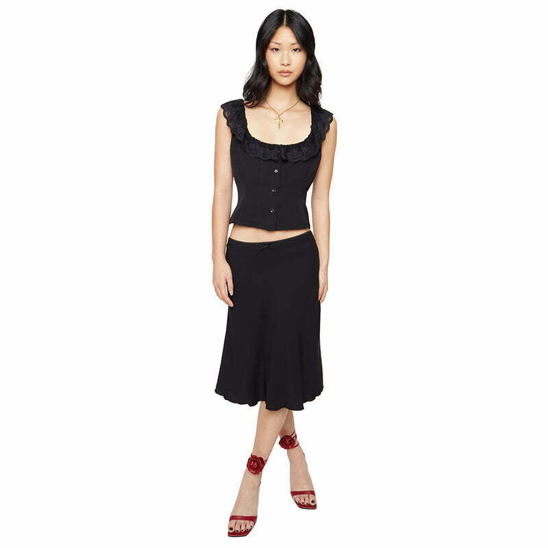 Louise Satin Midi Skirt Set - Y2K Summer, 90s Fashion, Grunge, Retro, Pastel Goth, Y2K