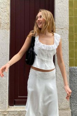 Louise Satin Midi Skirt Set - Y2K Summer, 90s Fashion, Grunge, Retro, Pastel Goth, Y2K