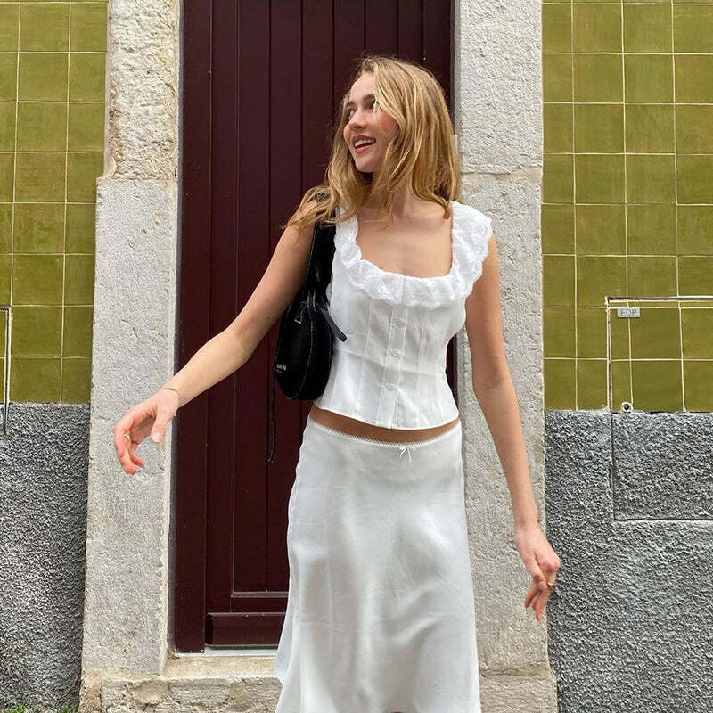 Louise Satin Midi Skirt Set - Y2K Summer, 90s Fashion, Grunge, Retro, Pastel Goth, Y2K