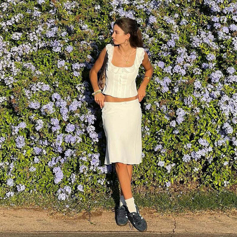 Louise Satin Midi Skirt Set - Y2K Summer, 90s Fashion, Grunge, Retro, Pastel Goth, Y2K
