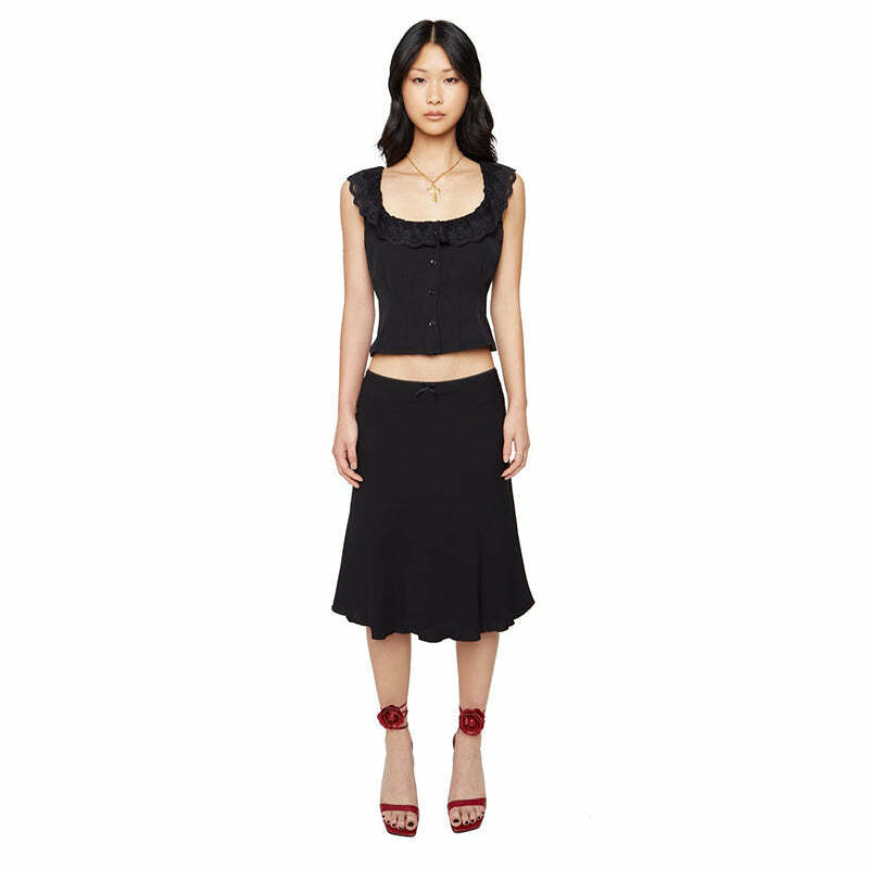 Louise Satin Midi Skirt Set - Y2K Summer, 90s Fashion, Grunge, Retro, Pastel Goth, Y2K