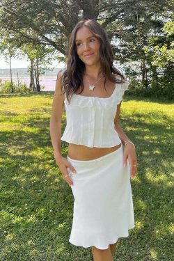 Louise Satin Midi Skirt Set - Y2K Summer, 90s Fashion, Grunge, Retro, Pastel Goth, Y2K