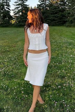 Louise Satin Midi Skirt Set - Y2K Summer, 90s Fashion, Grunge, Retro, Pastel Goth, Y2K