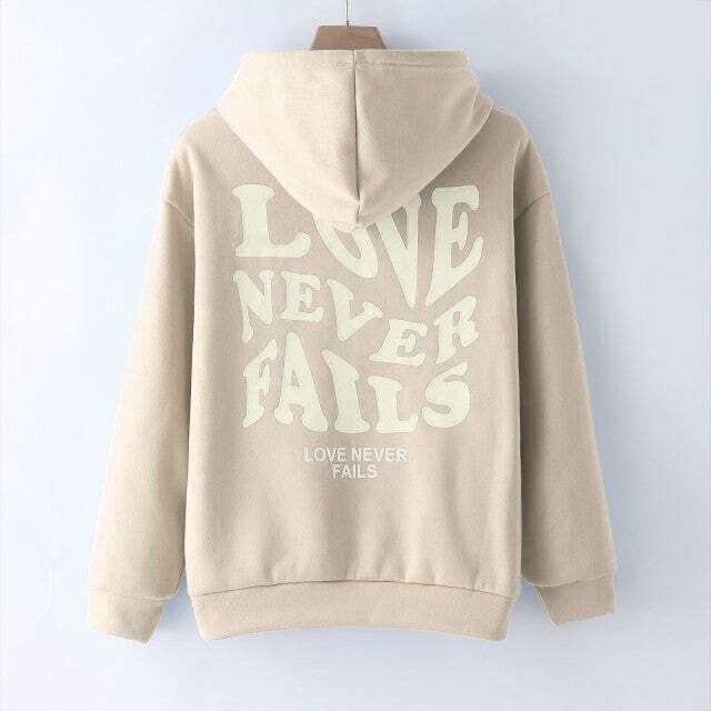 Love Never Fails Aesthetic Hoodie - Y2K Summer Grunge, 90s Retro, Pastel Goth, Y2K Club Outfit
