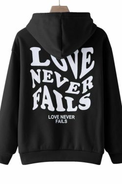 Love Never Fails Aesthetic Hoodie - Y2K Summer Grunge, 90s Retro, Pastel Goth, Y2K Club Outfit