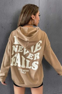 Love Never Fails Aesthetic Hoodie - Y2K Summer Grunge, 90s Retro, Pastel Goth, Y2K Club Outfit