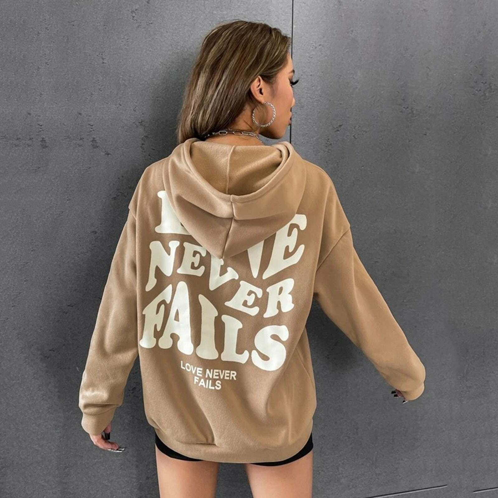 Love Never Fails Aesthetic Hoodie - Y2K Summer Grunge, 90s Retro, Pastel Goth, Y2K Club Outfit