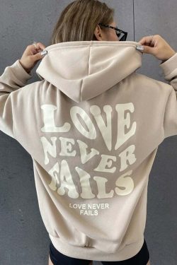 Love Never Fails Aesthetic Hoodie - Y2K Summer Grunge, 90s Retro, Pastel Goth, Y2K Club Outfit