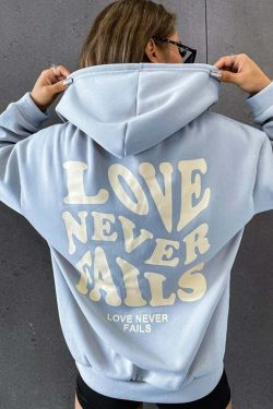 Love Never Fails Aesthetic Hoodie - Y2K Summer Grunge, 90s Retro, Pastel Goth, Y2K Club Outfit