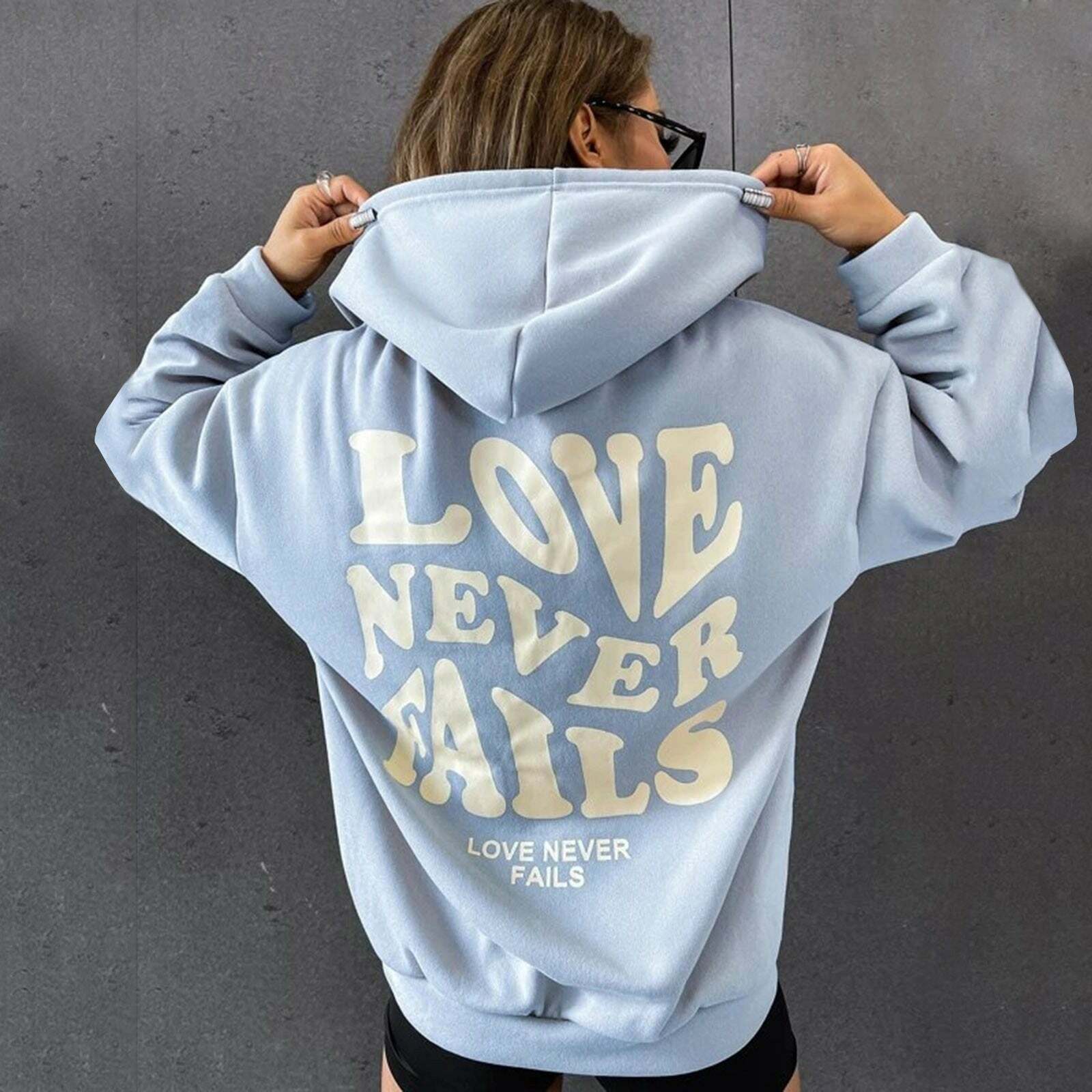 Love Never Fails Aesthetic Hoodie - Y2K Summer Grunge, 90s Retro, Pastel Goth, Y2K Club Outfit
