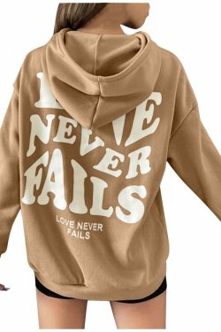 Love Never Fails Aesthetic Hoodie - Y2K Summer Grunge, 90s Retro, Pastel Goth, Y2K Club Outfit