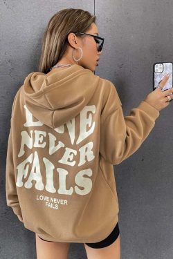 Love Never Fails Aesthetic Hoodie - Y2K Summer Grunge, 90s Retro, Pastel Goth, Y2K Club Outfit