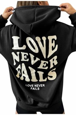 Love Never Fails Aesthetic Hoodie - Y2K Summer Grunge, 90s Retro, Pastel Goth, Y2K Club Outfit