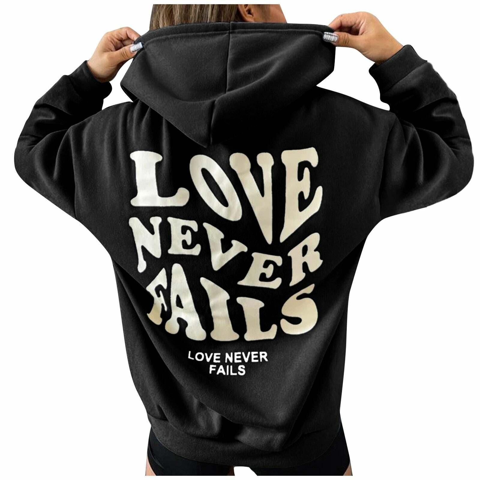 Love Never Fails Aesthetic Hoodie - Y2K Summer Grunge, 90s Retro, Pastel Goth, Y2K Club Outfit