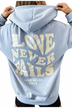 Love Never Fails Aesthetic Hoodie - Y2K Summer Grunge, 90s Retro, Pastel Goth, Y2K Club Outfit