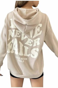 Love Never Fails Aesthetic Hoodie - Y2K Summer Grunge, 90s Retro, Pastel Goth, Y2K Club Outfit