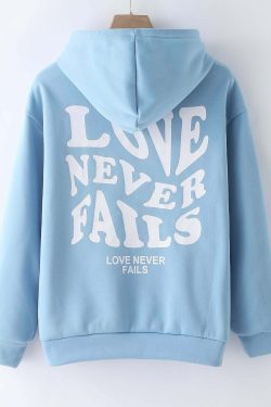 Love Never Fails Aesthetic Hoodie - Y2K Summer Grunge, 90s Retro, Pastel Goth, Y2K Club Outfit