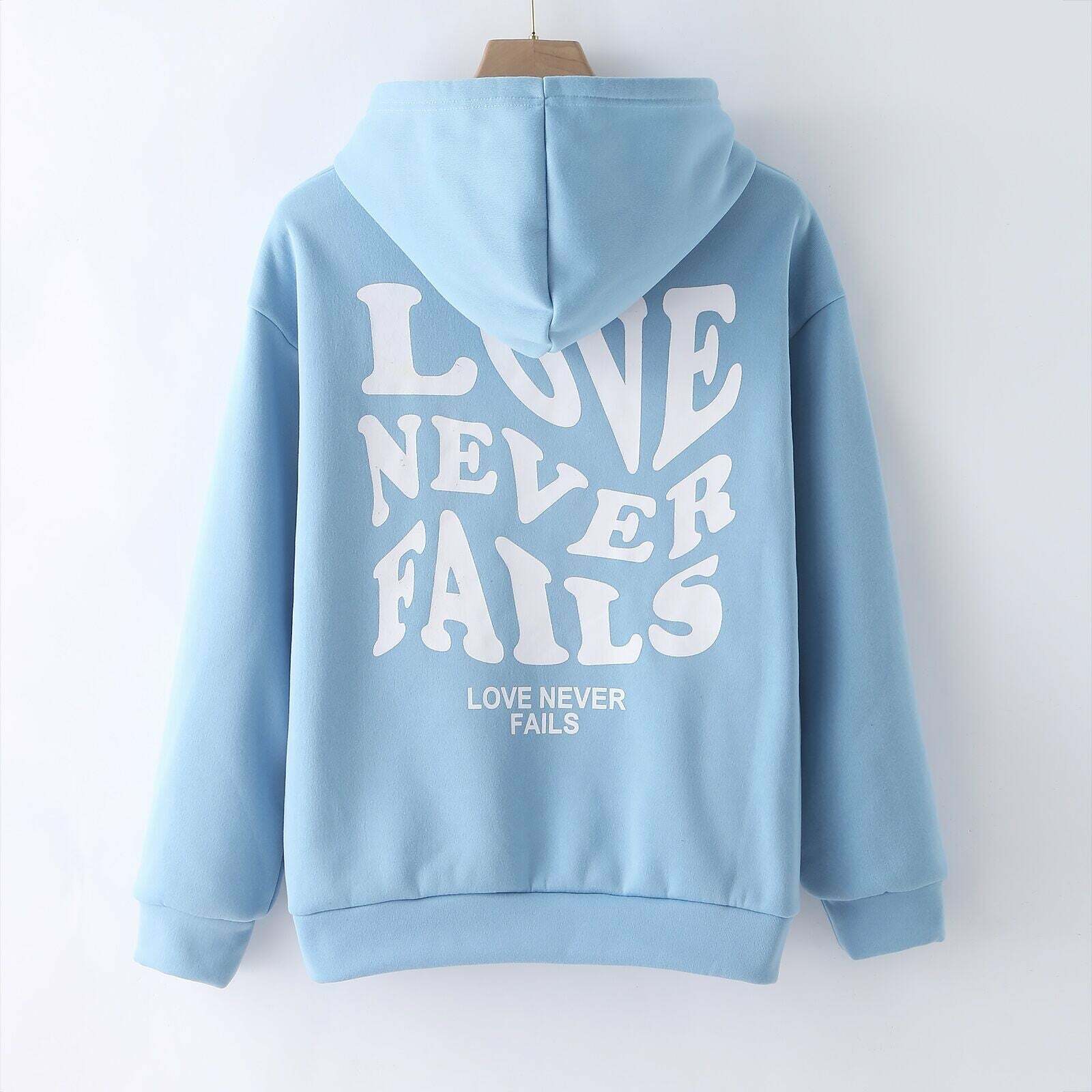 Love Never Fails Aesthetic Hoodie - Y2K Summer Grunge, 90s Retro, Pastel Goth, Y2K Club Outfit