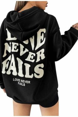 Love Never Fails Aesthetic Hoodie - Y2K Summer Grunge, 90s Retro, Pastel Goth, Y2K Club Outfit