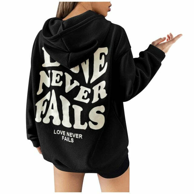 Love Never Fails Aesthetic Hoodie - Y2K Summer Grunge, 90s Retro, Pastel Goth, Y2K Club Outfit