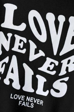 Love Never Fails Aesthetic Hoodie - Y2K Summer Grunge, 90s Retro, Pastel Goth, Y2K Club Outfit