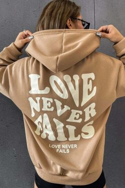 Love Never Fails Aesthetic Hoodie - Y2K Summer Grunge, 90s Retro, Pastel Goth, Y2K Club Outfit
