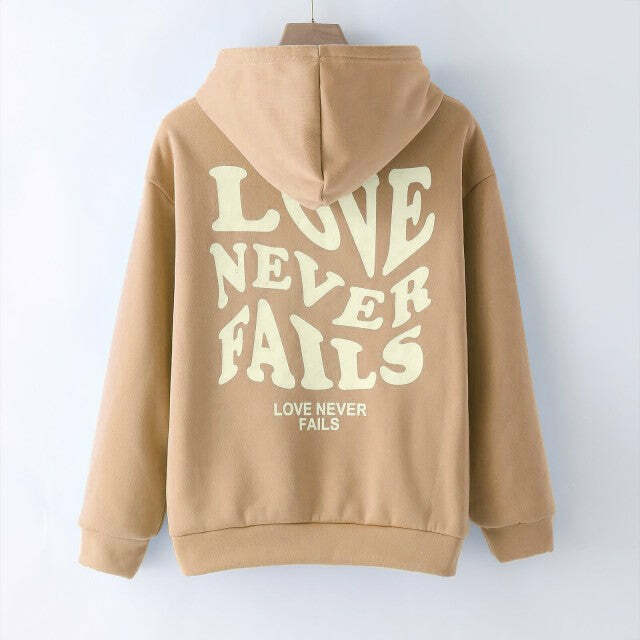 Love Never Fails Aesthetic Hoodie - Y2K Summer Grunge, 90s Retro, Pastel Goth, Y2K Club Outfit