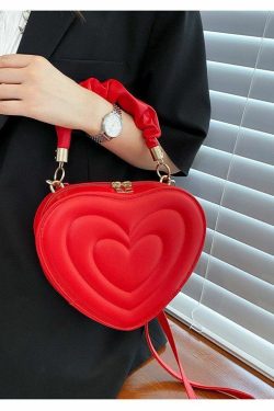Lovecore Aesthetic Heart Shoulder Bag Red - Y2K Summer, 90s Grunge, Retro, Pastel Goth Fashion