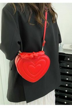 Lovecore Aesthetic Heart Shoulder Bag Red - Y2K Summer, 90s Grunge, Retro, Pastel Goth Fashion