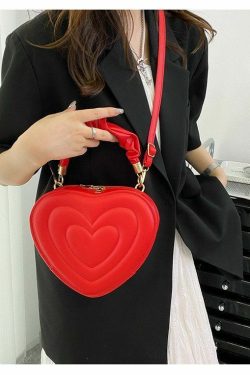 Lovecore Aesthetic Heart Shoulder Bag Red - Y2K Summer, 90s Grunge, Retro, Pastel Goth Fashion