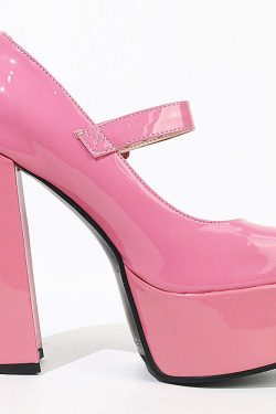 Lovecore Hearts Pink Mary Janes High Heels - Y2K Summer, 90s Fashion, Grunge, Retro Style
