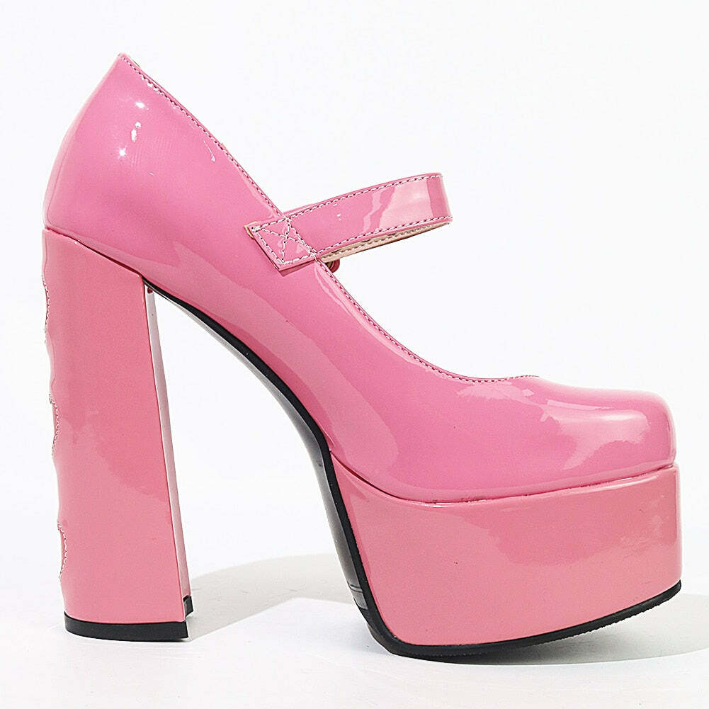 Lovecore Hearts Pink Mary Janes High Heels - Y2K Summer, 90s Fashion, Grunge, Retro Style