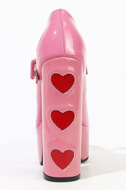Lovecore Hearts Pink Mary Janes High Heels - Y2K Summer, 90s Fashion, Grunge, Retro Style