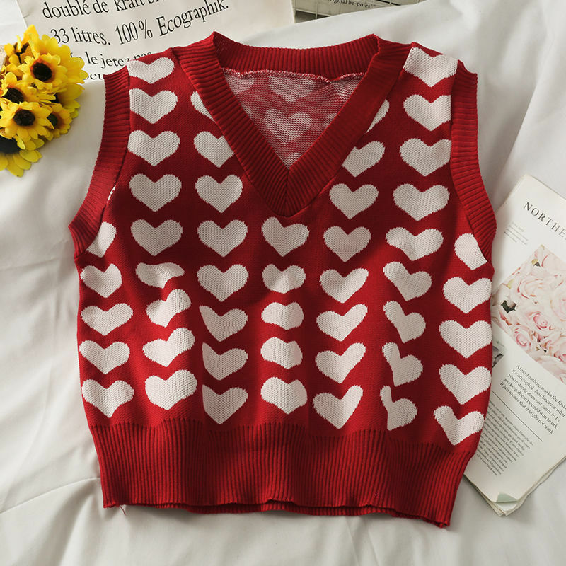 Lovecore V-Neck Knit Sweater Vest - Y2K Summer, 90s Fashion, Grunge, Retro, Pastel Goth Out