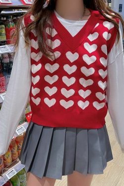 Lovecore V-Neck Knit Sweater Vest - Y2K Summer, 90s Fashion, Grunge, Retro, Pastel Goth Out