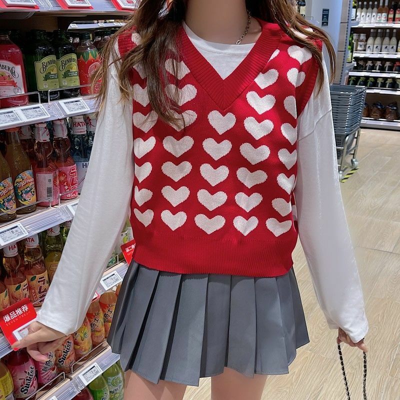 Lovecore V-Neck Knit Sweater Vest - Y2K Summer, 90s Fashion, Grunge, Retro, Pastel Goth Out