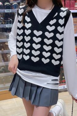Lovecore V-Neck Knit Sweater Vest - Y2K Summer, 90s Fashion, Grunge, Retro, Pastel Goth Out
