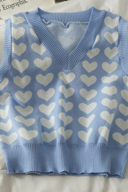 Lovecore V-Neck Knit Sweater Vest - Y2K Summer, 90s Fashion, Grunge, Retro, Pastel Goth Out